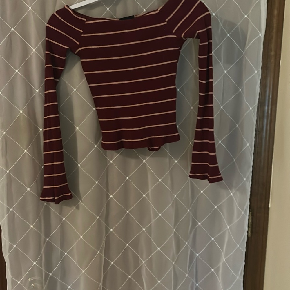 Rue21 Maroon and Cream Striped Top